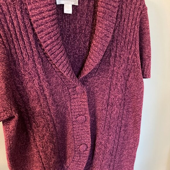 🙂Christopher & Banks Womens Purple Short Sleeve Button Sweater Cardigan, Large - Picture 2 of 8